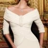 Alexander By Daymor - Quarter Sleeve Off-Shoulder Shirred Gown 5003 - 2 Pc New Champagne In Size 8 And 10 Available Formal Gowns