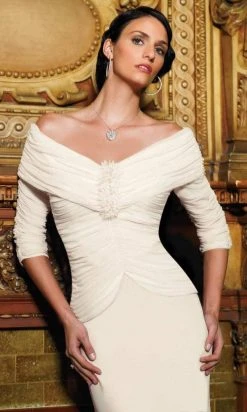 Alexander By Daymor - Quarter Sleeve Off-Shoulder Shirred Gown 5003 - 2 Pc New Champagne In Size 8 And 10 Available Formal Gowns