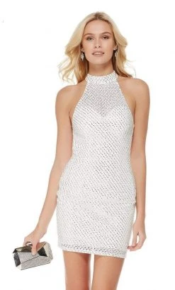 Alyce Paris - 2654 Diamond Lace Halter Style Cocktail Dress