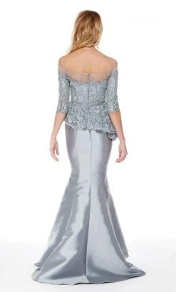 Formal Gowns Alyce Paris - 27002 Illusion Off-Shoulder Lace Top Mikado Trumpet Dress - 1 Pc Storm Grey In Size 18 Available 5 Formal Gowns Alyce Paris - 27002 Illusion Off-Shoulder Lace Top Mikado Trumpet Dress - 1 Pc Storm Grey In Size 18 Available