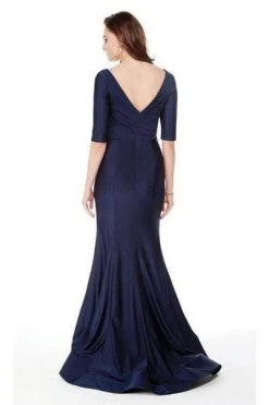 Alyce Paris - 27016 Half Sleeves V Neck Mermaid Evening Dress - 1 Pc Navy In Size 14 Available Formal Gowns
