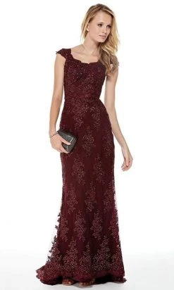 Formal Gowns Alyce Paris - 27042 Scalloped Lace Cap Sleeves Evening Gown
