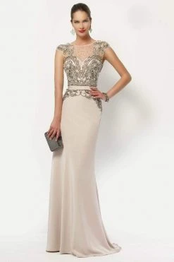Formal Gowns Alyce Paris - 27109 Beaded Illusion Evening Dress - 1 Pc Light Taupe In Size 2 Available