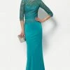 Alyce Paris 27113 Quarter Sleeve Illusion Bateau Lace Sheath Gown - 1 Pc Jade In Size 20 Available Formal Gowns
