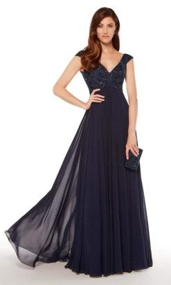 Alyce Paris - 27246 Embroidered V-neck Chiffon A-line Dress