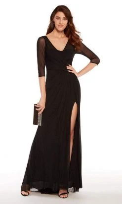 Formal Gowns Alyce Paris - 27267 Sheer Quarter Sleeve Slit Evening Gown