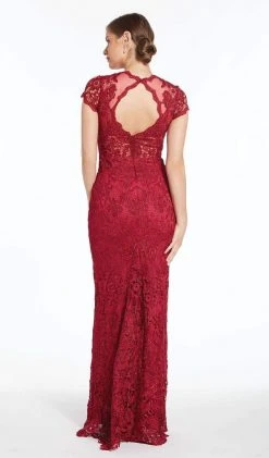 Formal Gowns Alyce Paris - 27289 Cap Sleeved Allover Lace Dress With Cutout Back - 1 Pc Wine In Size 6 Available