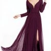 Formal Gowns Alyce Paris - 27304 Long Sleeves V Neck Jersey Dress With Slit - 2 Pc Claret In Size 16 And 20 Available 1 Formal Gowns Alyce Paris - 27304 Long Sleeves V Neck Jersey Dress With Slit - 2 Pc Claret In Size 16 And 20 Available
