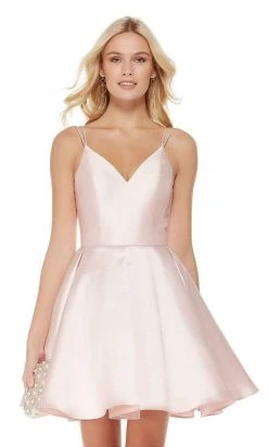 Cocktail Dresses Alyce Paris - 3764 Sleeveless V Neck Double Strapped Fit And Flare Cocktail Dress - 2 Pcs French Pink In Sizes 4 And 14 Available