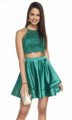 Alyce Paris - 3825 Two-Piece Beaded Lace Top Satin Cocktail Dress