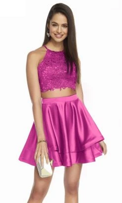 Alyce Paris - 3825 Two-Piece Beaded Lace Top Satin Cocktail Dress