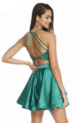 Alyce Paris - 3825 Two-Piece Beaded Lace Top Satin Cocktail Dress