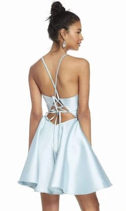 Alyce Paris - 3880 Lace Up Cutout Back Mikado A Line Cocktail Dress