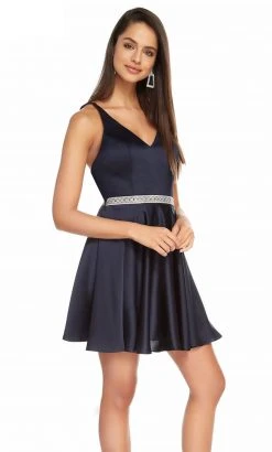 Alyce Paris - 3885 Strappy V-Neck A-Line Short Dress