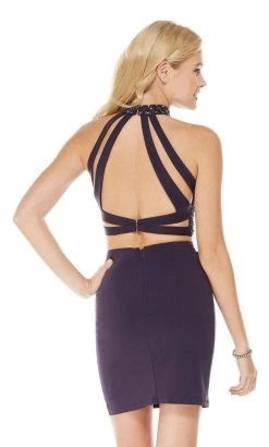 Alyce Paris - 4014 Embellished Two Piece High Halter Jersey Dress