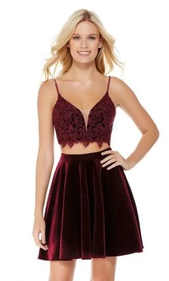 Alyce Paris - 4038 Two-Piece Plunging Sweetheart Velvet A-Line Dress