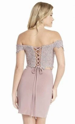 Alyce Paris - 4132 Two-Piece Lace Bodice Off Shoulder Short Dress