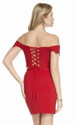 Alyce Paris - 4132 Two-Piece Lace Bodice Off Shoulder Short Dress