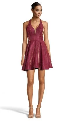 Alyce Paris - 4182 Plunging Neck Iridescent Taffeta Cocktail Dress - 1 Pc Raspberry In Size 20 Available