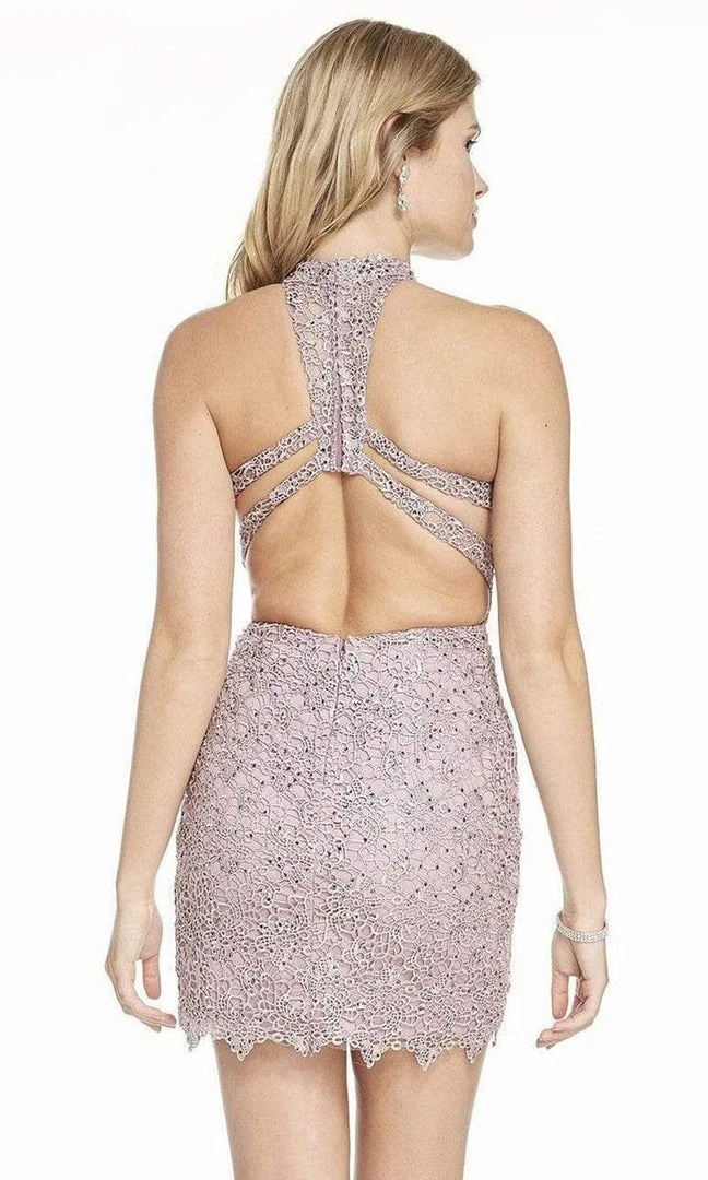 Alyce Paris - 4440 Halter Neck Cutout Racerback Lace Cocktail Dress Cocktail Dresses 4 Alyce Paris - 4440 Halter Neck Cutout Racerback Lace Cocktail Dress Cocktail Dresses