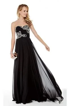 Alyce Paris - 5003 Strapless Sweetheart Neckline Beaded Chiffon Gown - 1 Pc Black In Size 20 Available