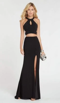 Formal Gowns Alyce Paris - 60284 Two Piece Halter Top Sheath Evening Dress With Slit - 1 Pc Black Plum In Size 8 Available