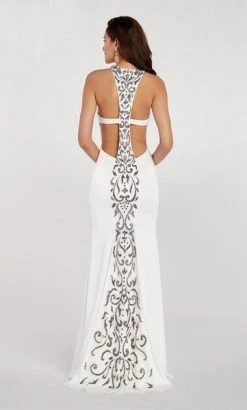 Alyce Paris - 60312 Beaded Cross Back Halter Stretch Crepe Trumpet Dress - 1 Pcs Diamond White In Size 0 Available