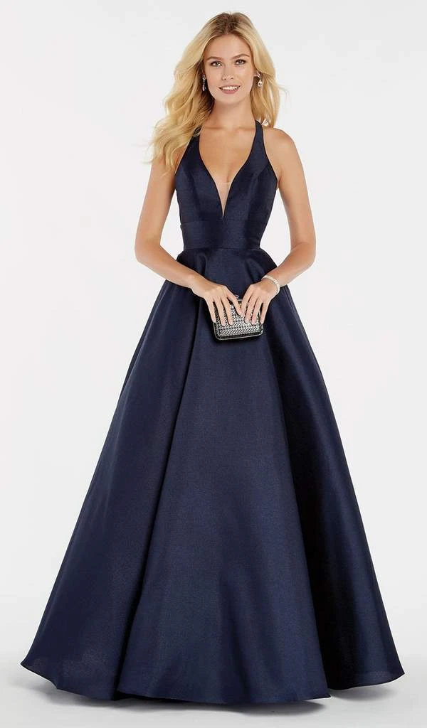 Alyce Paris - 60393 Halter Neck Silk Shantung A-Line Prom Gown - 1 Pc Navy In Size 8 Available Formal Gowns 3 Alyce Paris - 60393 Halter Neck Silk Shantung A-Line Prom Gown - 1 Pc Navy In Size 8 Available Formal Gowns