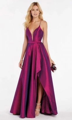 Formal Gowns Alyce Paris - 60394 Illusion Plunging Neck High-Low Taffeta Prom Dress