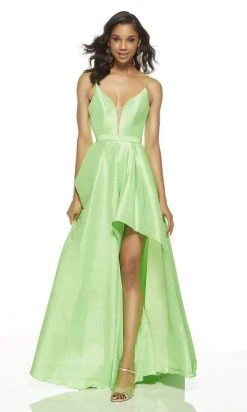 Formal Gowns Alyce Paris - 60394 Illusion Plunging Neck High-Low Taffeta Prom Dress