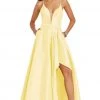 Formal Gowns Alyce Paris - 60394 Sheer Plunging Neck Strappy Back High-Low Taffeta Gown - 1 Pc Yellow In Size 10 Available 1 Formal Gowns Alyce Paris - 60394 Sheer Plunging Neck Strappy Back High-Low Taffeta Gown - 1 Pc Yellow In Size 10 Available