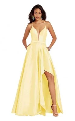 Formal Gowns Alyce Paris - 60394 Sheer Plunging Neck Strappy Back High-Low Taffeta Gown - 1 Pc Yellow In Size 10 Available