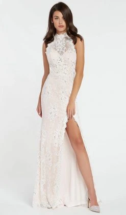 Alyce Paris - 60485 Jeweled Illusion High Halter Lace Slit Gown Formal Gowns