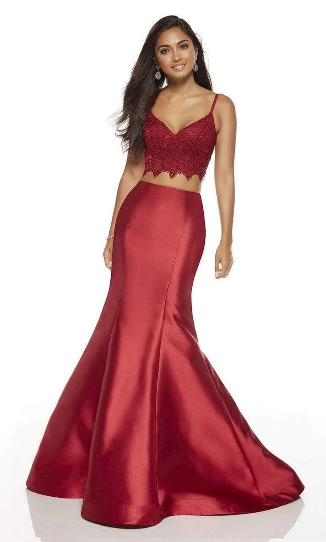 Alyce Paris - 60633 Two-Piece Lace Croptop Silk Mikado Mermaid Gown - 1 Pc Emerald In Size 4 And 1 Pc Wine In Size 0 Available Formal Gowns 4 Alyce Paris - 60633 Two-Piece Lace Croptop Silk Mikado Mermaid Gown - 1 Pc Emerald In Size 4 And 1 Pc Wine In Size 0 Available Formal Gowns