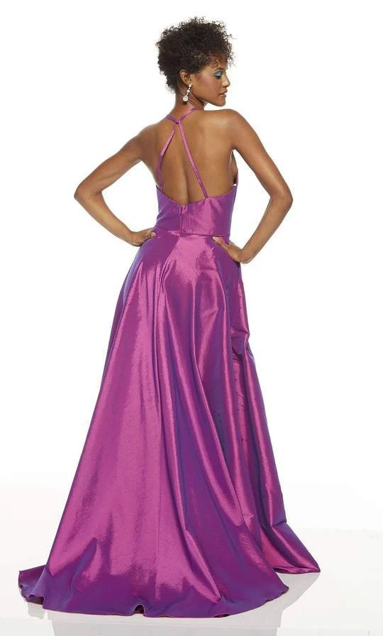 Alyce Paris - 60713 Halter Neck Mid-Open Back Shimmer High Low Gown - 1 Pc Navy In Size 4 Available 5 Alyce Paris - 60713 Halter Neck Mid-Open Back Shimmer High Low Gown - 1 Pc Navy In Size 4 Available