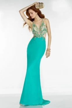 Formal Gowns Alyce Paris - 6524 Beaded V Neck Long Gown With Open Back