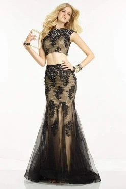Alyce Paris - 6584 Two Piece Beaded Lace Bateau Trumpet Dress Formal Gowns
