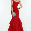 Alyce Paris Adorned Illusion Off Shoulder Ruffled Trumpet Gown 2551 - 1 Pc. Red In Size 6 Available Formal Gowns
