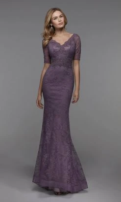 Formal Gowns Alyce Paris - Applique Lace Trumpet Evening Dress 27536 - 1 Pc Heather In Size 8 Available