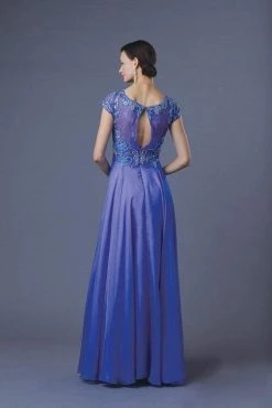 Alyce Paris - Beaded Lace Illusion Bateau Evening Gown 29655 - 1 Pcs Blue Iris In Sizes 4 Available Formal Gowns