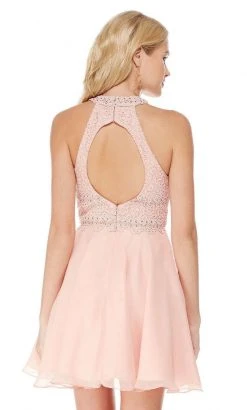 Cocktail Dresses Alyce Paris - Braided Lace Halter A-Line Cocktail Dress 2660 - 2 Pc French Pink In Size 00 And Blue Radiance In Size 4 Available