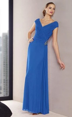 Alyce Paris - Cap Sleeve V-Neck Ruched A-Line Gown 29700 - 1 Pc. Midnight In Size 14 Available