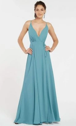 Formal Gowns Alyce Paris - Deep V-Neck Crisscross Back Ruched A-Line Dress 60456 - 1 Pc Premier Blue In Size 2 Available