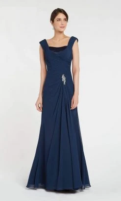 Alyce Paris - Draped Off Shoulder Gown 29300 - 2 Pcs Rose Taupe And Espresso Brown In Size 10 Available