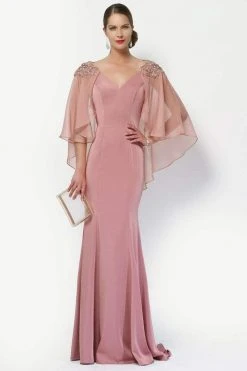 Formal Gowns Alyce Paris - Embellished V-Neck Mother Of The Bride Gown With Sheer Capelet 27170
