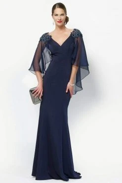 Formal Gowns Alyce Paris - Embellished V-Neck Mother Of The Bride Gown With Sheer Capelet 27170
