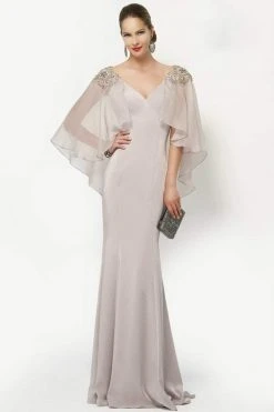 Formal Gowns Alyce Paris - Embellished V-Neck Mother Of The Bride Gown With Sheer Capelet 27170