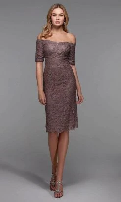 Formal Gowns Alyce Paris - Embroidered Sheath Cocktail Dress 27535 - 1 Pc Smoke In Size 12 Available