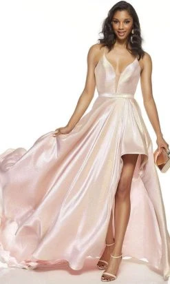 Alyce Paris - Metallic Lame High-Low Gown 60712 - 1 Pc Silver In Size 2 Available