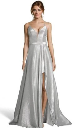 Alyce Paris - Metallic Lame High-Low Gown 60712 - 1 Pc Silver In Size 2 Available
